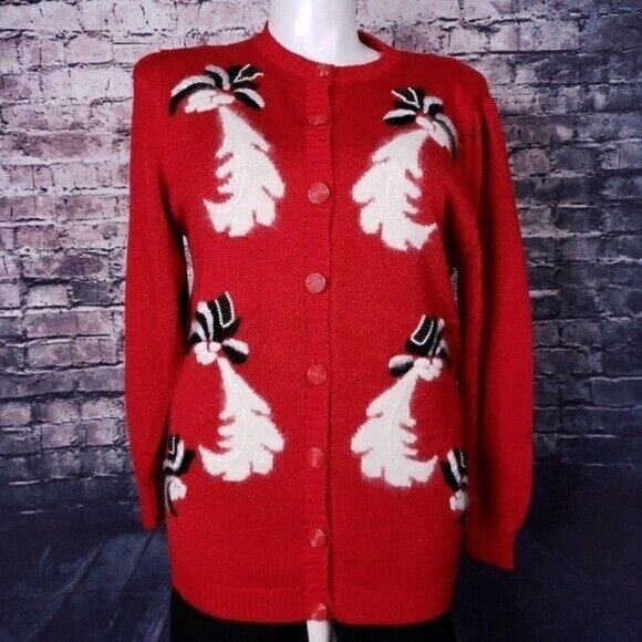 Vintage Carducci Red Cotton/Angora Cardigan, Large - Picture 1 of 5